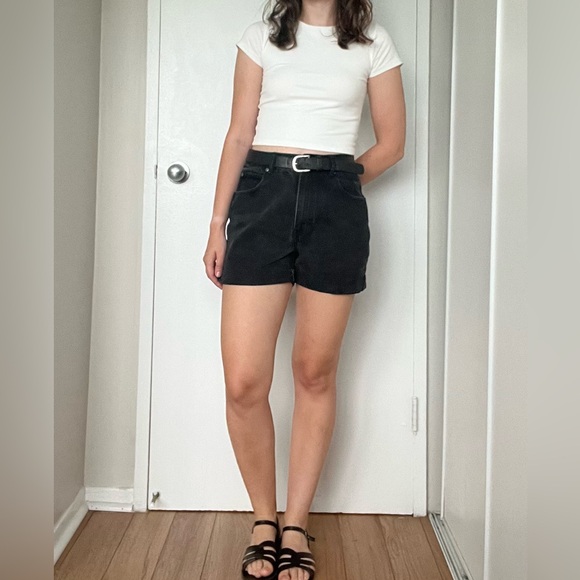 Black Jean Cuffed Shorts - Picture 2 of 4